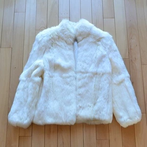 Vintage BB Dakota Kaninchenfell Bomberjacke Gr. M weiß creme - Bild 1 von 5