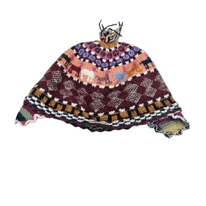 Handgestrickte Wolle Peruanische Mütze Tiermotiv Bunt Bommel Ohrenklappen Fair Isle - Bild 1 von 6