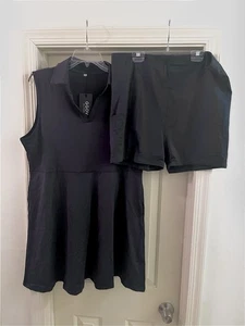 Green V Neck Tennis Sport Polo Dress Shorts Set UPF 50 Travel Quick Dry XXL NEW - Picture 1 of 17