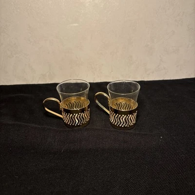 Винтажный Libbey золото греческий континентальный кофе кружки w/съемные ручки набор из 2 - Изображение 1 из 2