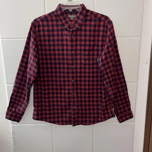 Eddie Bauer Button Up Flannel Shirt Mens Large Long Sleeve Red Plaid 100% Cotton - Picture 1 of 9