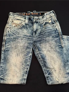 Rock Revival Jean Zinfandel Slim Taper Leg Blue Wash White Stitch Men Sz 32 New - Picture 1 of 5