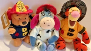 3 DIsney Store Fireman Bean Bags Pooh Eeyore Tigger Damaged hat - Picture 1 of 15