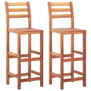 Tidyard 2 Piece Bar Stools with Backrest and Footrest Acacia Wood Counter N9Q9 - Picture 1 of 9