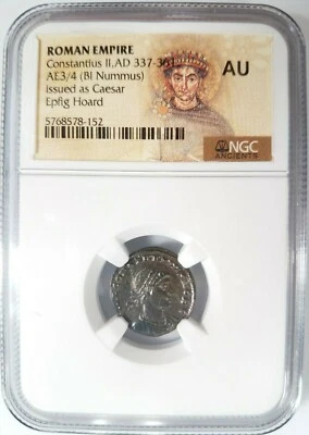 Constantius II Roman Empire BI Nummus AE3/4 NGC AU Ancient Epfig Hoard Pedigree - Image 1 of 4