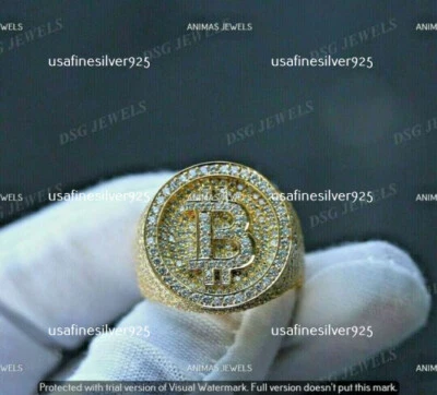 Anillo Pinky Moneda Boda Moissanita 2 CT Chapado en Oro Amarillo 10K Plata Talla 10 Foto 1 de 3