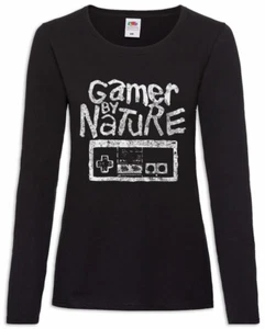 Gamer By Nature Damen Langarm T-Shirt Fun Nerd Geek Gaming Games Computer - Picture 1 of 1