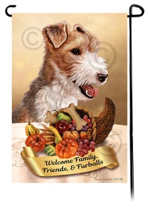 Thanksgiving Garden Flag - Wirehaired Fox Terrier 143 - Picture 1 of 1
