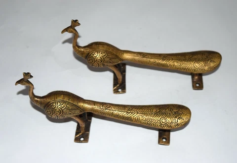 9'' Inches Peacock Door Handle Pair Made For Brass Handcrafted Bird Pull EK532 Cover