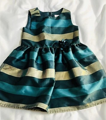 Party Dress Sz 6T The Childrens Place Satin Taffeta Teal Green Blue Stripe - Image 1 of 4