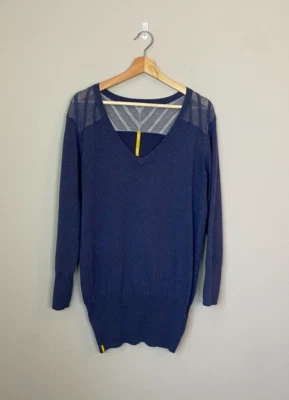Lolë Lole Womens Sz Large Long Sleeve Mesh Knit V-Neck Navy Pullover Activewear - Image 1 of 4