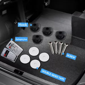 4 x Rear Trunk Cargo Tie Down Hook Ring Loop Hanging Envelope Net Clips Screws - Foto 1 di 9