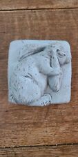 Vtg Telle M Stein Stone Bunny Relief Wall Plaque Signed 1995 3" Indoor Outdoor