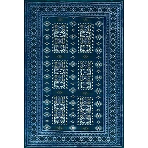 Hand Knotted Wool Area Rug, 4x6 ft (120x180cm), Tribal Geometric Pattern, Blue - Picture 1 of 6