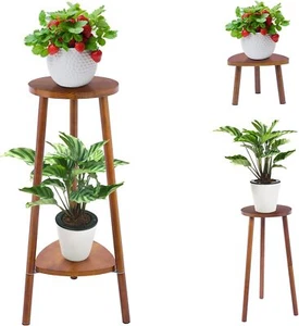 Plant Stand Indoor Tall,2 Tier Convertible Wooden Flower Stand,Planter Walnut - Picture 1 of 7