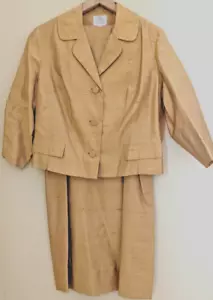 Vintage Dynasty Hong Kong 2 pc Silk Yellow Gold Metallic Dress & Jacket Size 8/M - Picture 1 of 12