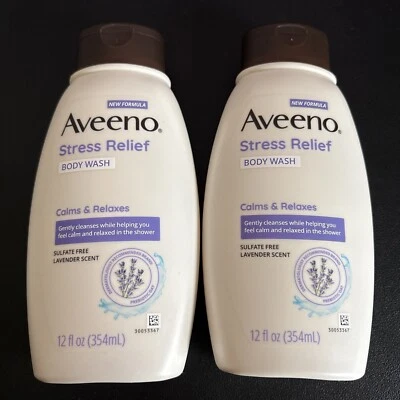 2X Aveeno Stress Relief Body Wash Lavender Scented 12 Fl Oz ea.Calms & Relaxes - Image 1 of 2