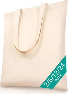 Plain Tote Bag – 2-Pack Bulk Blank Canvas Tote Bags for Crafts, DIY, Painting, S - Picture 1 of 12