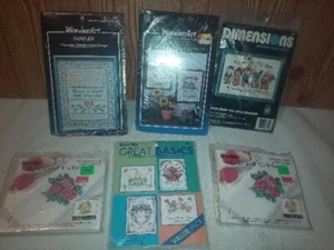 6x NOS Cross Stitch Embroidery Stamped Designs Bucilla Wonderart Dimensions - Picture 1 of 7