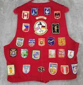 Angelica Vest Mens Size 44 Red International Countries Travel Patch Vintage - Picture 1 of 8
