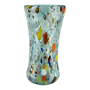 Murano Glass Vase Light Blue Multi Coloured Handmade Blown Millefiori 25cm - Picture 1 of 7