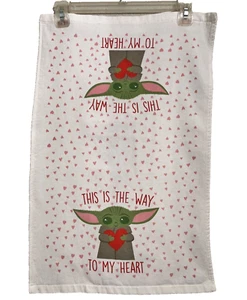 Star Wars Kitchen Dish Hand Towel Baby Yoda White Pink Hearts Valentines Day - Picture 1 of 9