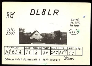 QSL QSO RADIO CARD "Photo of House/Antennas,Hans,DL8LR", Solingen Germany(Q2865) - Picture 1 of 2