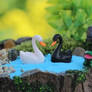 2 pcs MiniatureSwans Fairy Garden Ornament Cute Terrarium Animal Decorations - Picture 1 of 5