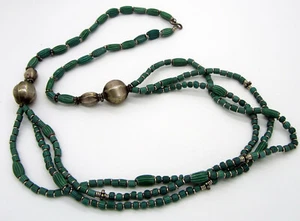 Rare Old Antique Venetian Green Layers Chevron Glass African Trade Bead Necklace - Picture 1 of 4