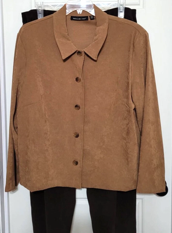 Chaqueta de gamuza para mujer microfibra camel Briggs New York 2X - marrón oscuro 22 pantalones Foto 1 de 3