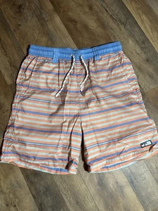 Southern Marsh Swim Trunks Boys L Blue Orange Stripes Board Shorts Mesh Liner - Picture 1 of 3