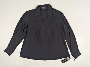 Elementz Women's Shirt Size 1X Black Long Sleeve V-Neck Button Down Blouse NWT - Picture 1 of 7