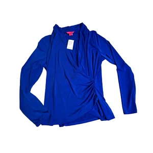 Sunny Leigh Women’s Blue Long Sleeve Rouched Blouse Size L - Picture 1 of 8