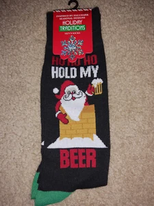 Holiday Traditions New Ho Ho Ho Hold My Beer Santa Claus Socks Size 6-12 - Picture 1 of 2