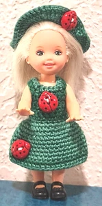 3pcs OOAK CROCHET KELLY LADYBUG DRESS & HAT SET + BLACK MATTEL MARY JANE SHOES - Picture 1 of 5