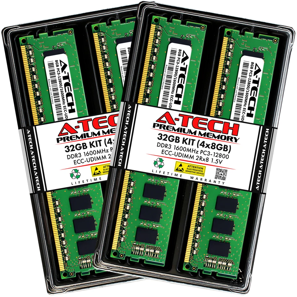 32GB (4x 8GB) PC3-12800E DDR3 ECC Unbuffered Memory for Intel E3 CPU Processor - Image 1 of 2