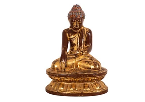 Antiker, Edelstein Besetzter Buddha. Vergoldetes Holz. Burma 19./frühes 20. Jh. - Bild 1 von 12