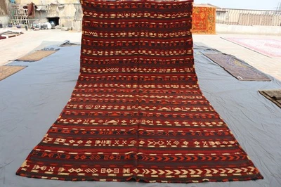5x10 Authentic Afghan Tribal Kilim Rug – Wool Flatweave with Bold Striped Geomet - Image 1 of 4