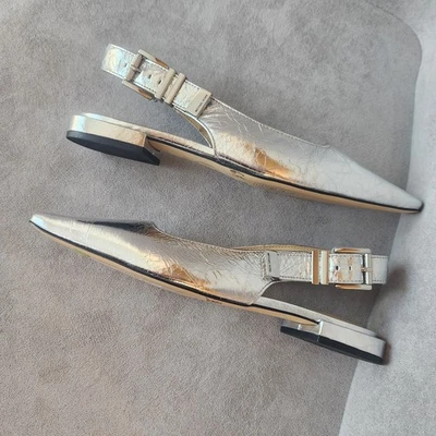 Michael Kors slingback flats 10 silver leather Darrington metallic logo new $135 - Image 1 of 4