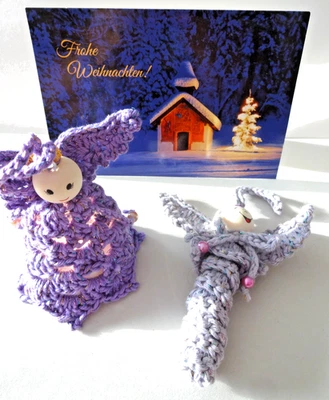Glückswürmchen " Engel" und gehäkelter Schutzengel  mit Teelicht, Handarbeit - Bild 1 von 2