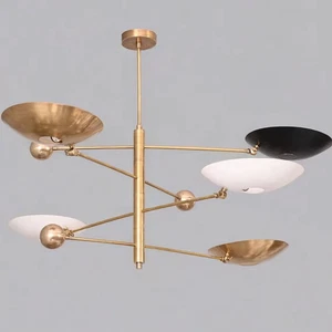 Mid Century Modern Sputnik Chandelier – 5 Light Raw Brass Pendant Lamp - Picture 1 of 6