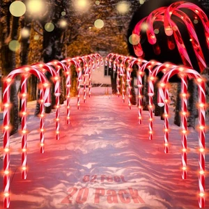 20 Pack Candy Cane Christmas Decorations Outdoor, 62FT Christmas Pathway Ligh... - Picture 1 of 9