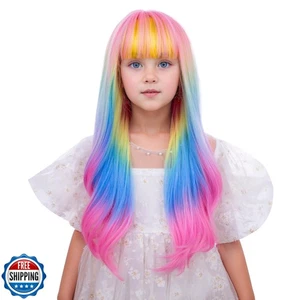 Edivd Girls Rainbow Wig Kids Long Colorful Wavy Curly Wig Long Multi-color Wi - Picture 1 of 5
