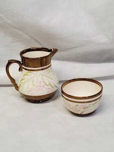 Wade England Hand Painted Porcelain Creamer & Sugar Bowl Set w/ Gold Trim - Picture 1 of 9
