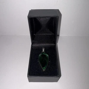 Silver Green Topaz Gemstone Teardrop Pendant Unique Fashion Jewelry Gift 1.9" - Picture 1 of 3