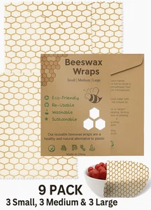 6 wiederverwendbare Bienenwachs Lebensmittelverpackungen - 2 x klein 2 x mittel 2 x groß UK - Bild 1 von 4