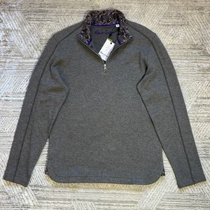 Robert Graham 1/4 Zip Sweater Womens Pullover Size Med Long Sleeve Gray Paisley - Picture 1 of 10