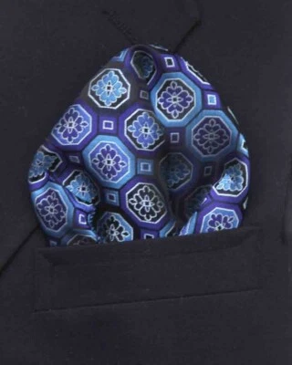 Gascoigne Pocket Square Fancy Geometric Blue Purple White Black Men's - Image 1 of 2