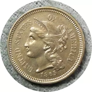 elf Three Cents Nickel 1865 Civil War L80 - Picture 1 of 2