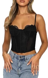 Women Fashion Sexy Lace Corset Vintage Bustier Spaghetti Strap Backless Boned - Picture 1 of 11